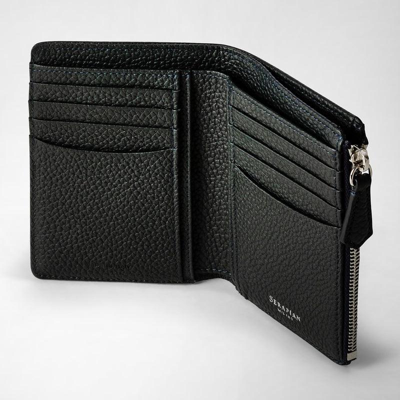 Serapian Vertical billfold with zip in cachemire leather navy blue Rilascio limitato