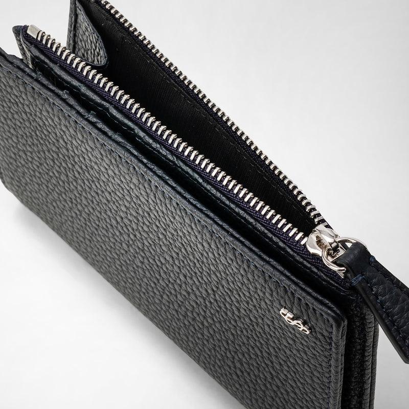 Serapian Vertical billfold with zip in cachemire leather navy blue Rilascio limitato