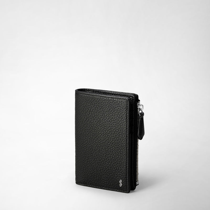 Serapian Vertical billfold with zip in cachemire leather black Ultimi tre giorni