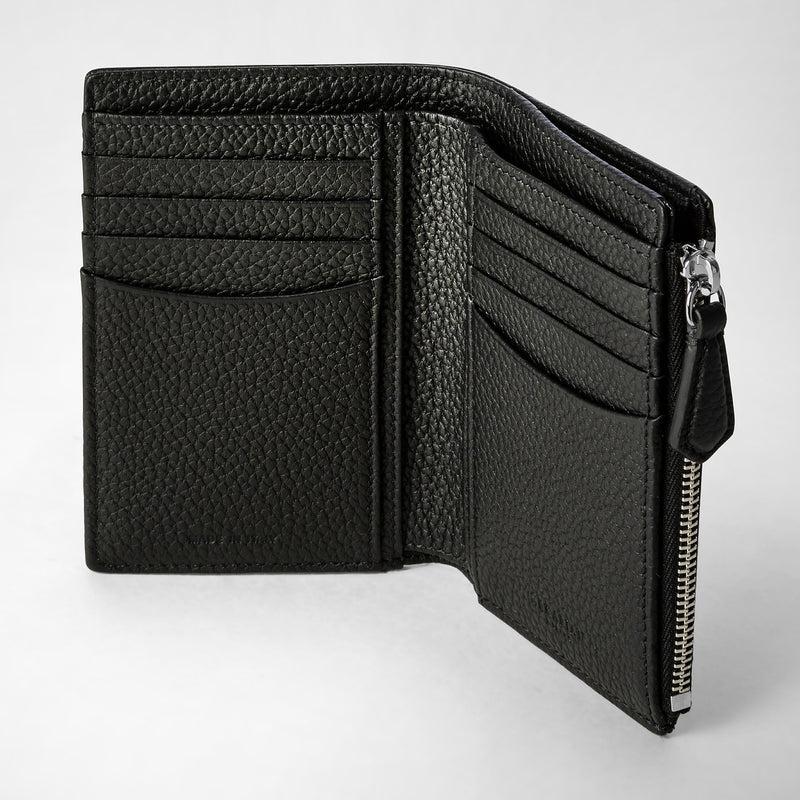 Serapian Vertical billfold with zip in cachemire leather black Ultimi tre giorni
