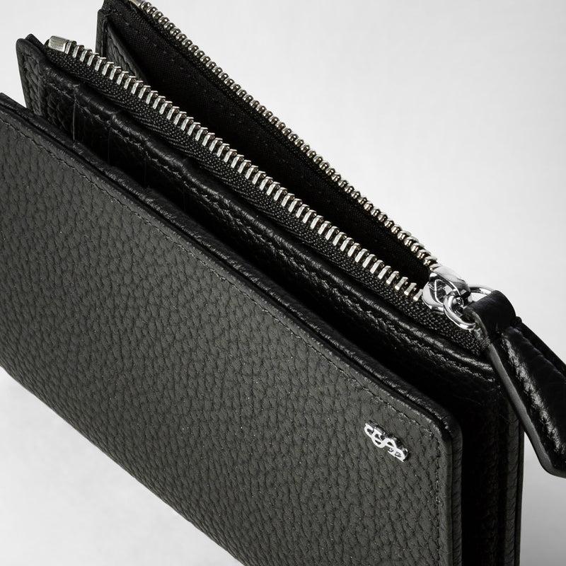 Serapian Vertical billfold with zip in cachemire leather black Ultimi tre giorni