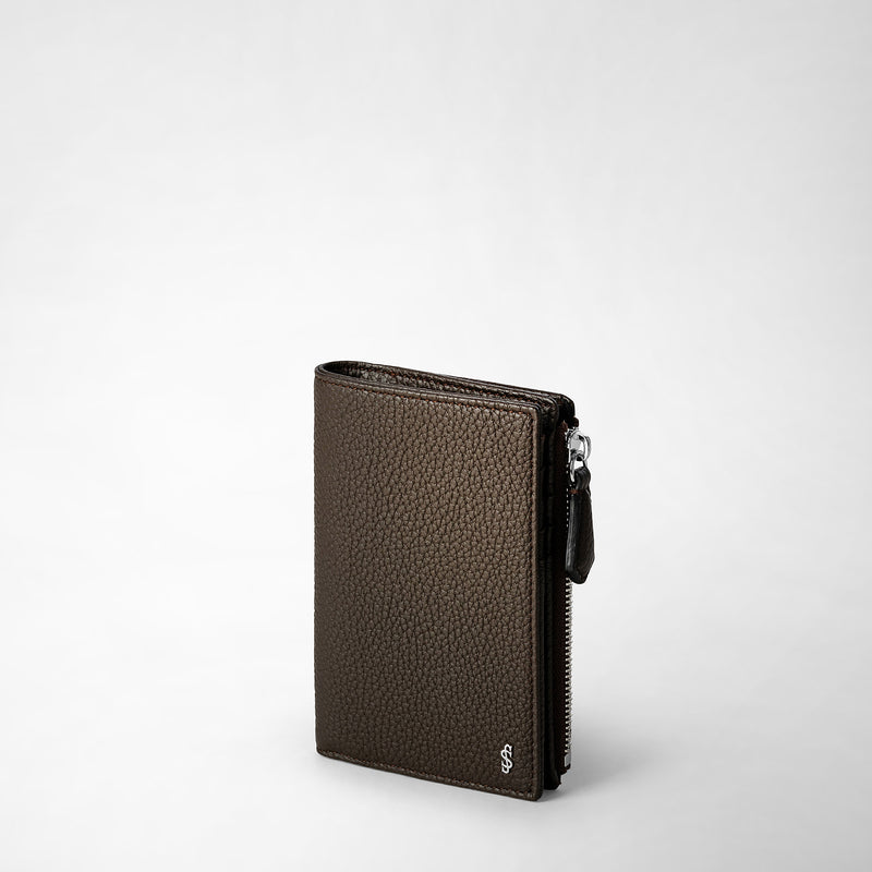 Serapian Vertical billfold with zip in cachemire leather espresso ACQUISTA ORA