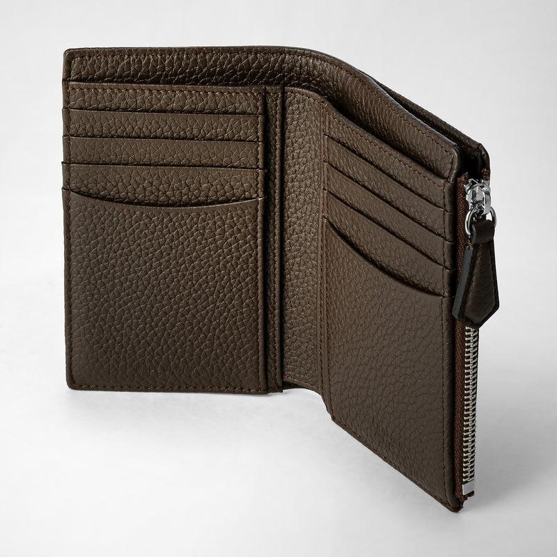 Serapian Vertical billfold with zip in cachemire leather espresso ACQUISTA ORA