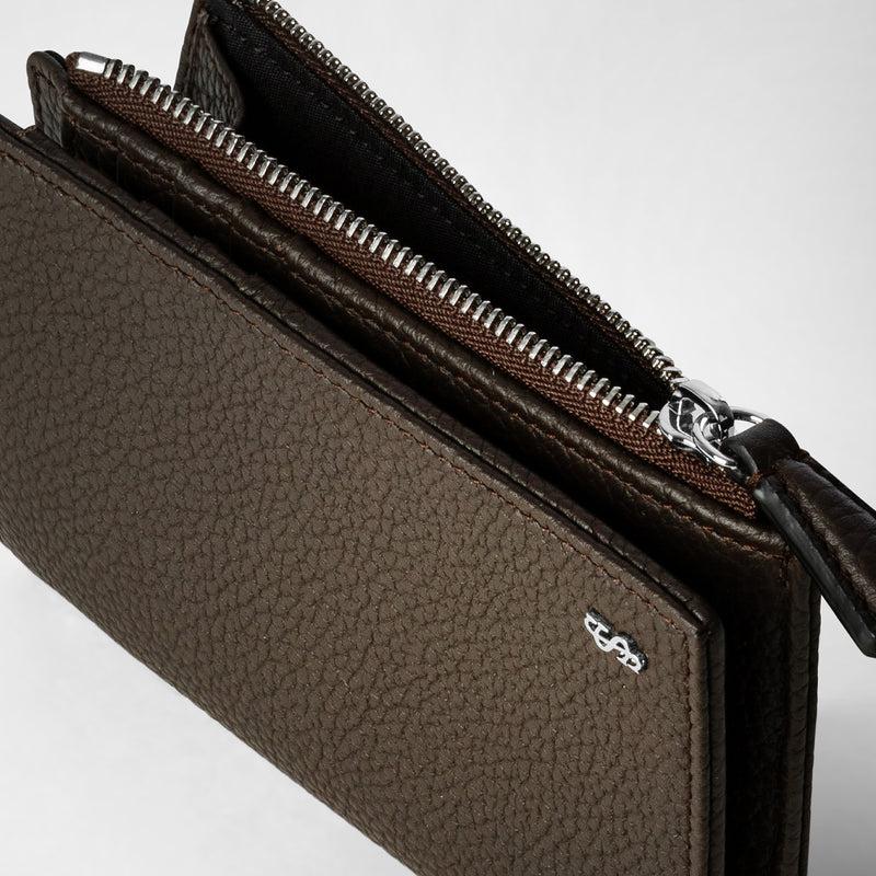 Serapian Vertical billfold with zip in cachemire leather espresso ACQUISTA ORA