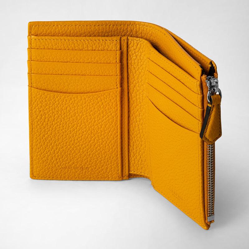 Serapian Vertical billfold with zip in cachemire leather ochre Latest stili