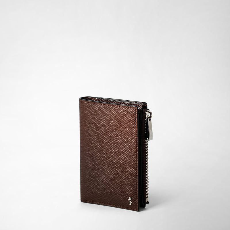 Serapian Vertical billfold with zip in evoluzione leather burgundy Ultimi due giorni