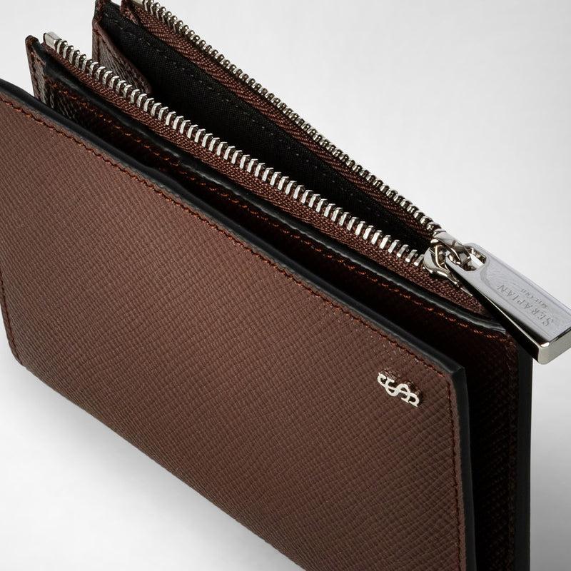Serapian Vertical billfold with zip in evoluzione leather burgundy Ultimi due giorni