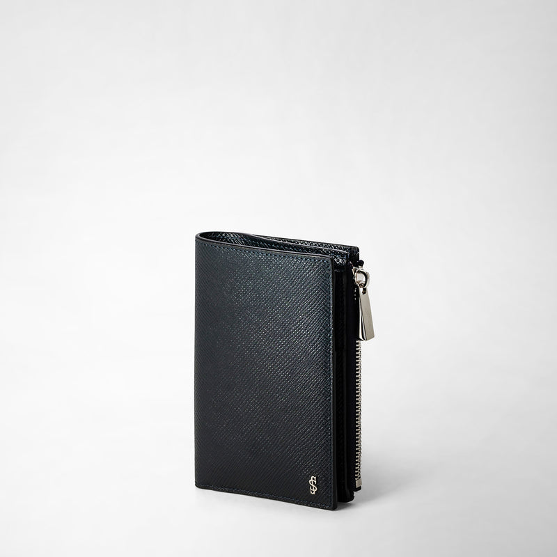 Serapian Vertical billfold with zip in evoluzione leather navy blue Ultimo giorno