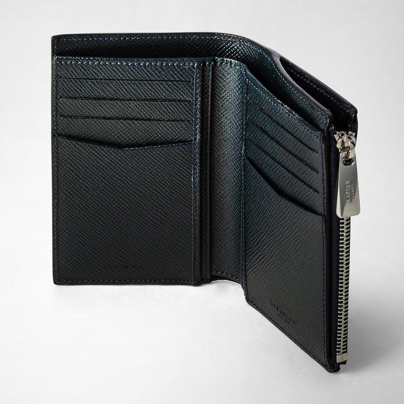 Serapian Vertical billfold with zip in evoluzione leather navy blue Ultimo giorno
