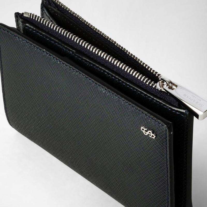 Serapian Vertical billfold with zip in evoluzione leather navy blue Ultimo giorno