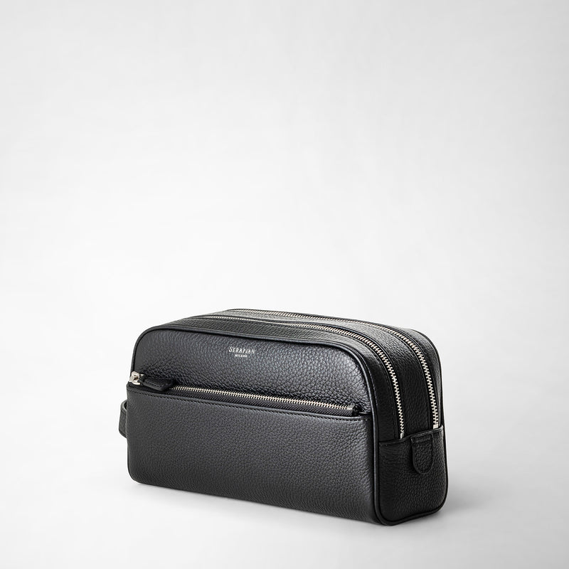 Serapian Trousse bagno doppia zip in pelle cachemire nero Offerta speciale della fabbrica