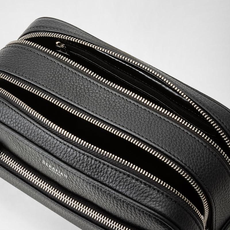 Serapian Trousse bagno doppia zip in pelle cachemire nero Offerta speciale della fabbrica