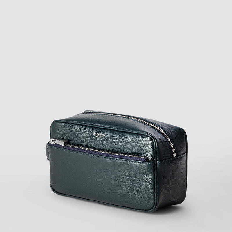 Serapian Wash bag recycled twill evoluzione leather navy blue Sostegno trimestrale