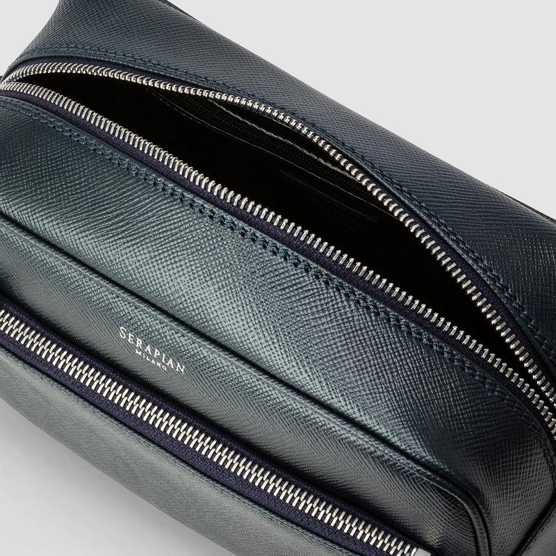 Serapian Wash bag recycled twill evoluzione leather navy blue Sostegno trimestrale