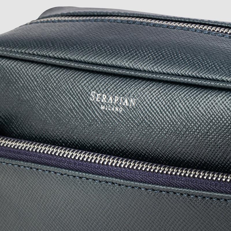 Serapian Wash bag recycled twill evoluzione leather navy blue Sostegno trimestrale