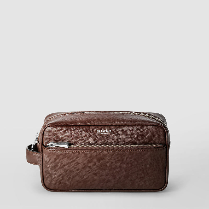 Serapian Wash bag recycled twill evoluzione leather burgundy Fino al 55% di sconto