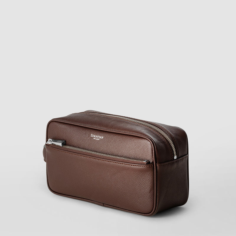 Serapian Wash bag recycled twill evoluzione leather burgundy Fino al 55% di sconto