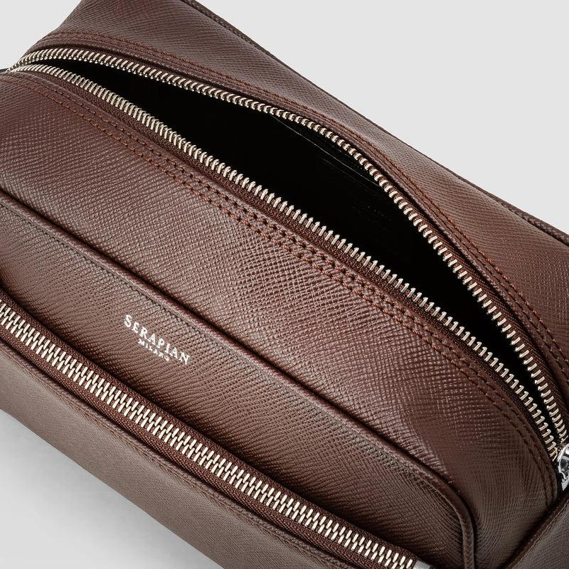 Serapian Wash bag recycled twill evoluzione leather burgundy Fino al 55% di sconto