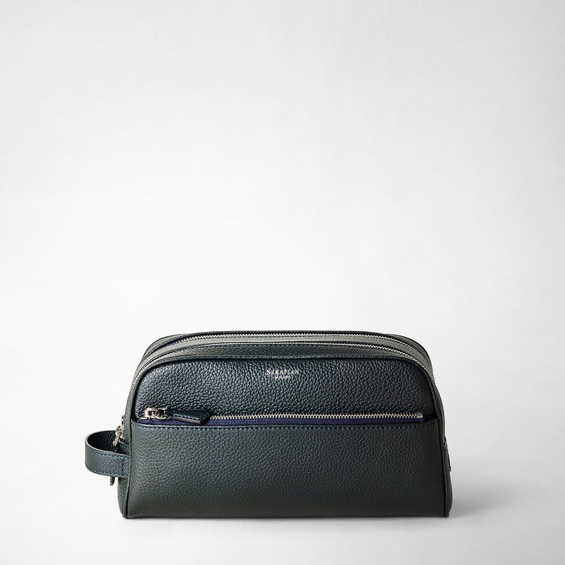 Serapian Trousse bagno doppia zip in pelle cachemire blu navy Trasporto libero internazionale