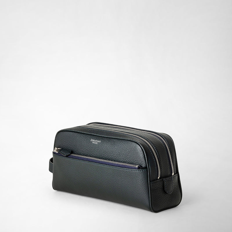 Serapian Trousse bagno doppia zip in pelle cachemire blu navy Trasporto libero internazionale