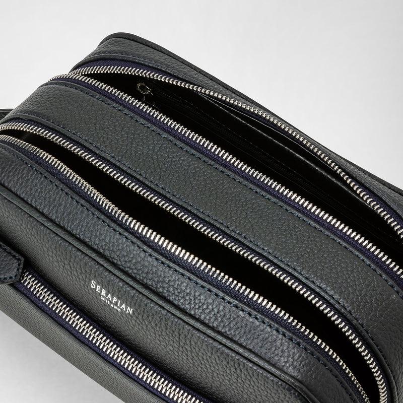 Serapian Trousse bagno doppia zip in pelle cachemire blu navy Trasporto libero internazionale