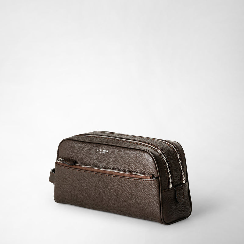 Serapian Trousse bagno doppia zip pelle cachemire espresso Black Friday Prezzi