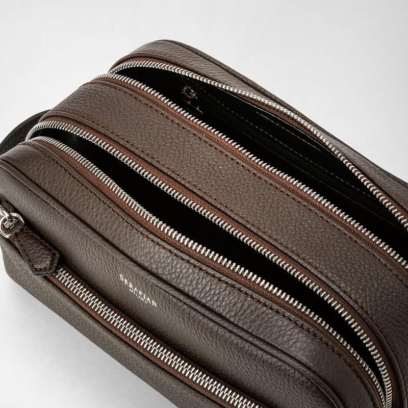 Serapian Trousse bagno doppia zip pelle cachemire espresso Black Friday Prezzi