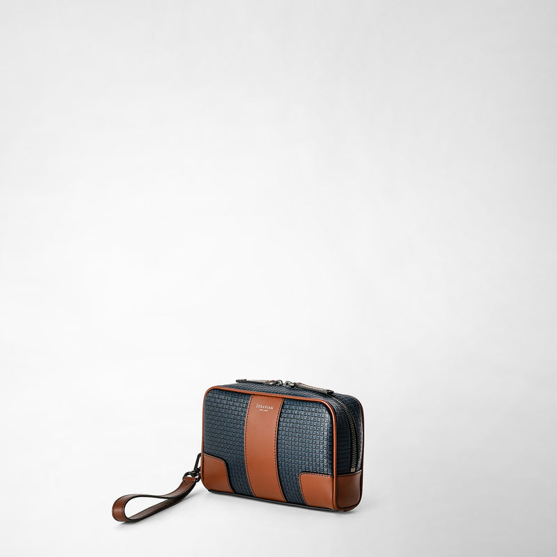 Serapian Pochette in stepan 72 blu oceano-cuoio Duty-free