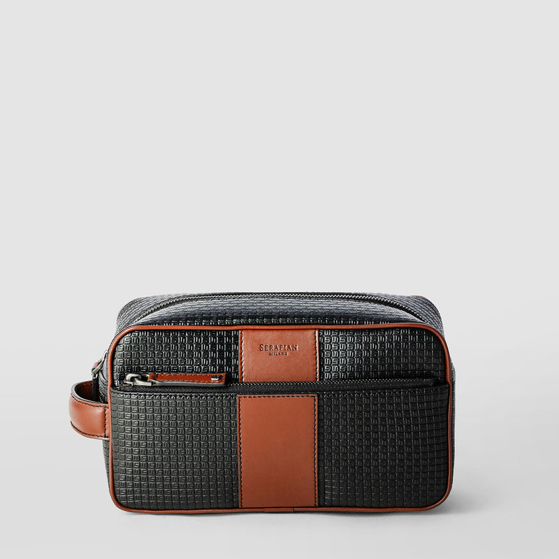 Serapian Washbag in stepan 72 black-cuoio Italy