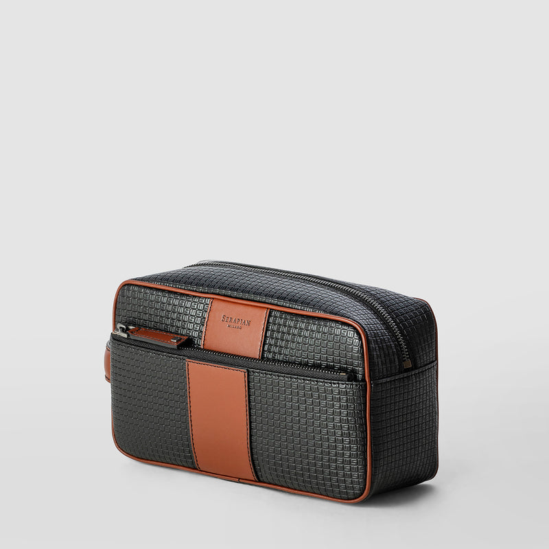 Serapian Washbag in stepan 72 black-cuoio Italy