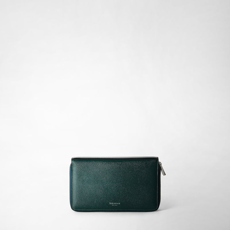 Serapian POCHETTE DA VIAGGIO CON ZIP DOPPIA IN PELLE EVOLUZIONE Nuovo