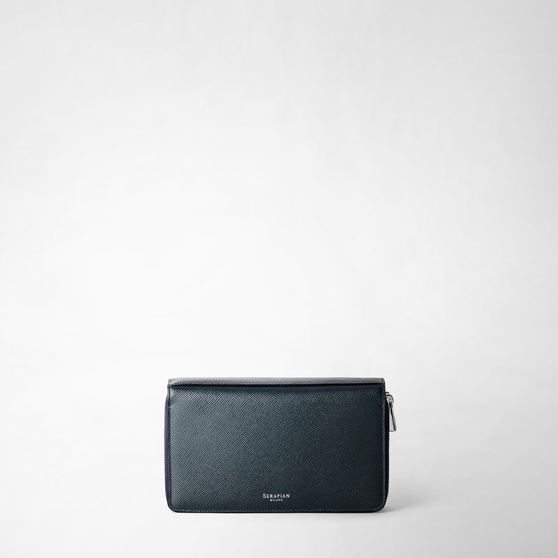 Serapian Pochette viaggio zip doppia pelle evoluzione blu navy Qualità