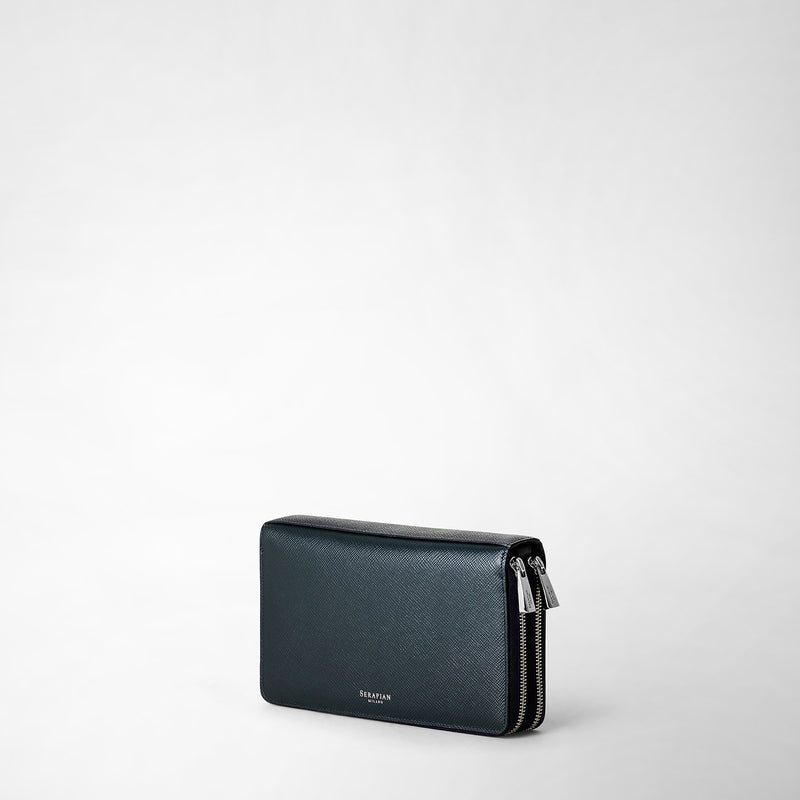 Serapian Pochette viaggio zip doppia pelle evoluzione blu navy Qualità