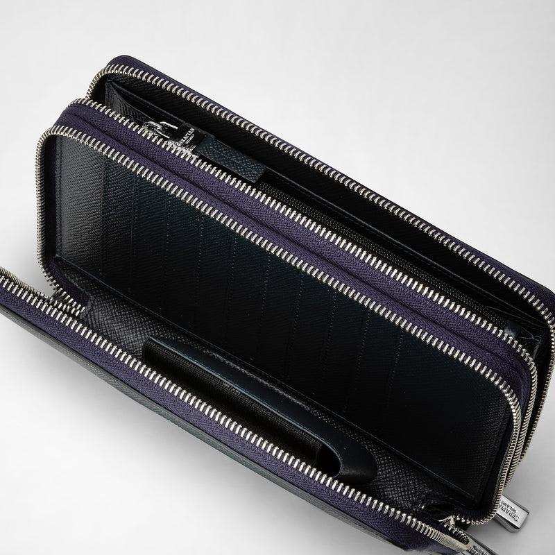 Serapian Pochette viaggio zip doppia pelle evoluzione blu navy Qualità