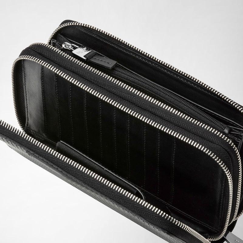 Serapian Pochette da viaggio zip doppia in stepan asfalto-nero Spedizione Gratuita