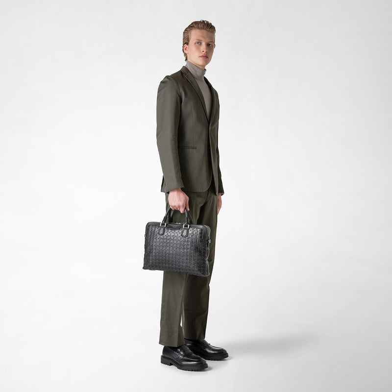 Serapian Extra slim briefcase in mosaico black Fino al 50% di sconto