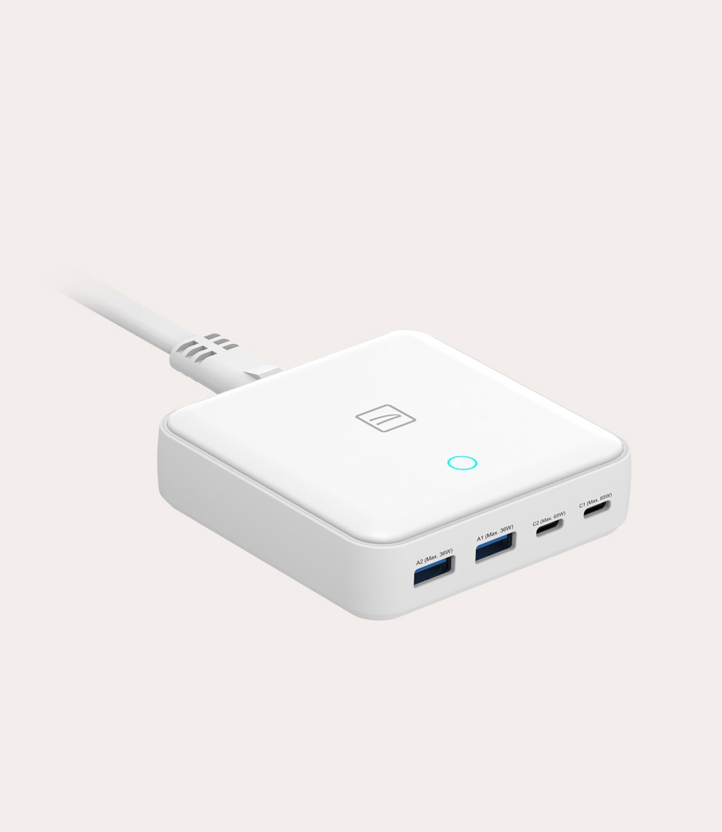 Tucano Cricabatteria 4 porte da scrivania da 65W USB-A/USB-C GaN con cavo da 1 5 mt e presa EU Consegna Veloce