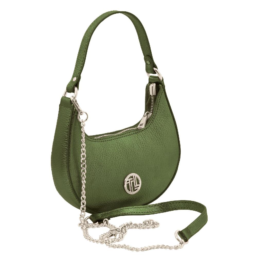 Tuscany Leather Metallic Leather Handbag With Chain Strap Italia