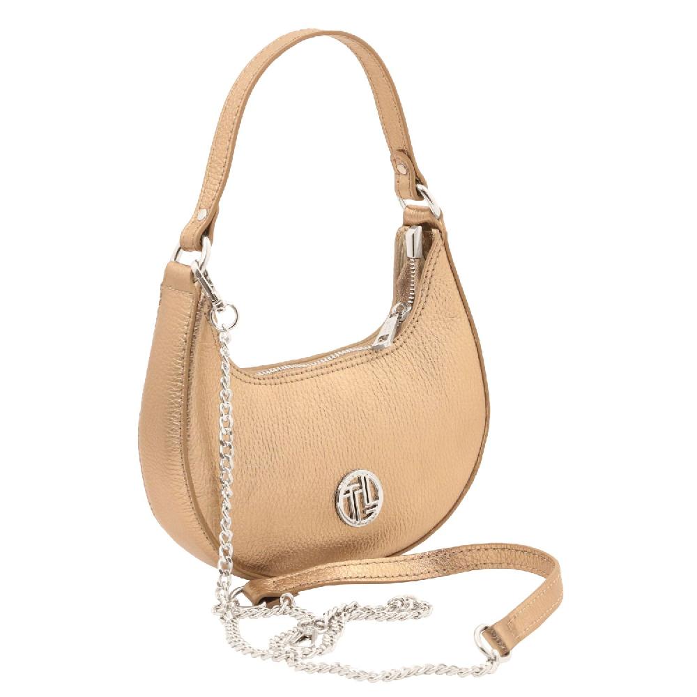 Tuscany Leather Handtasche aus Weichem Metallic-Leder mit Schulterkette Spedizione Gratuita