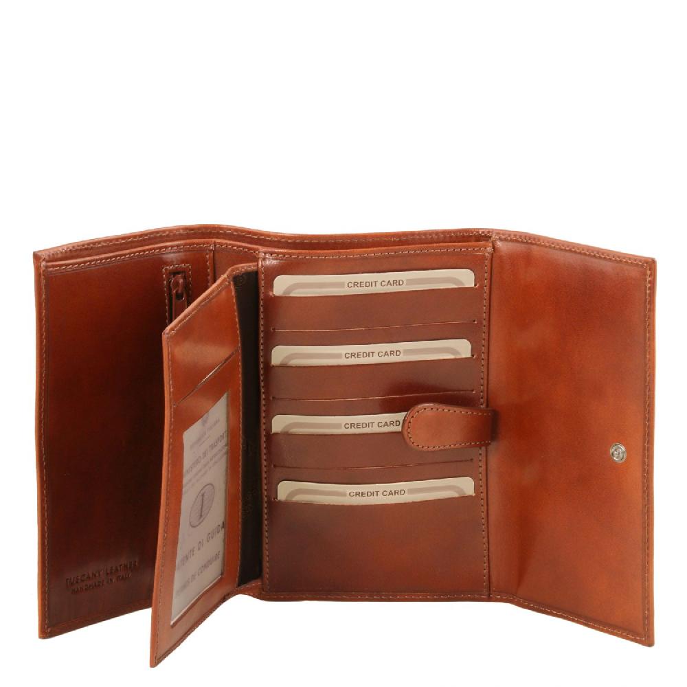 Tuscany Leather Esclusivo Portafogli da Donna in Pelle 4 Ante Grande vendita