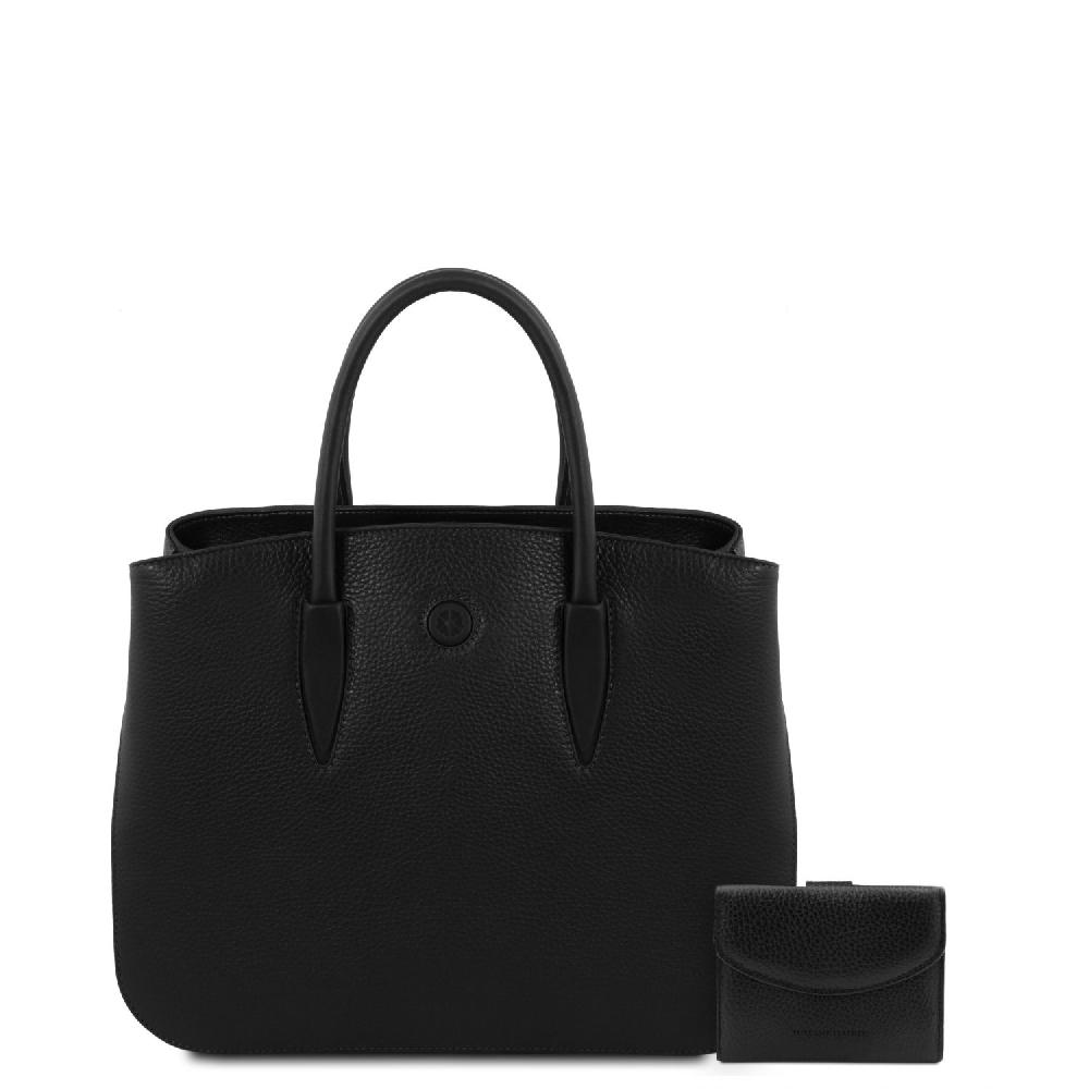 Tuscany Leather Borsa a Mano in Pelle e Portafoglio in Pelle 3 Ante con Portaspiccioli Duty-free