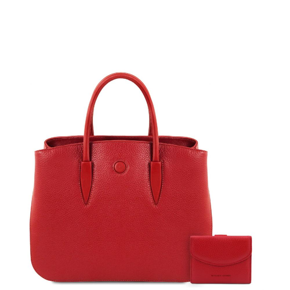 Tuscany Leather Borsa a Mano in Pelle e Portafoglio in Pelle 3 Ante con Portaspiccioli Sconti questo mese