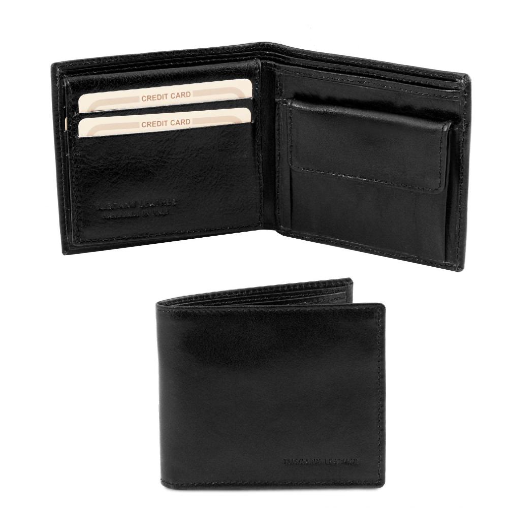 Tuscany Leather Esclusivo Portafoglio Uomo in Pelle 3 Ante con Portaspiccioli Flash Sale