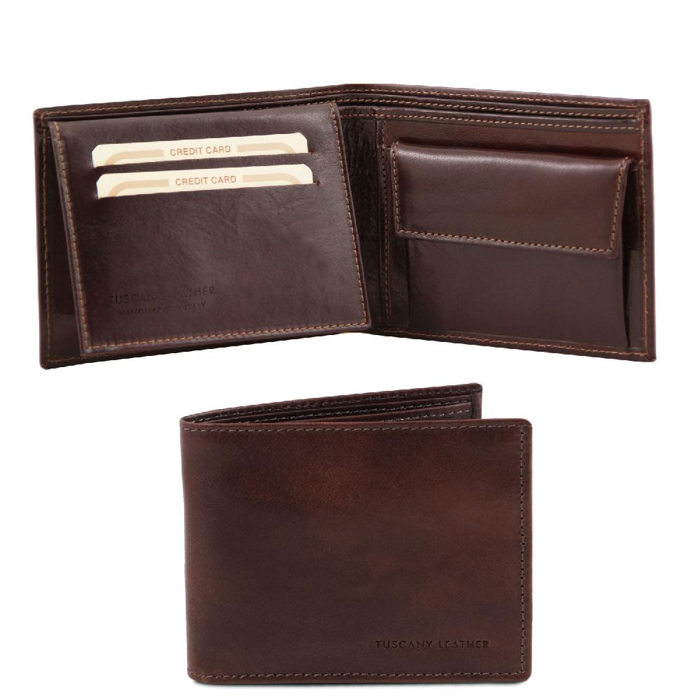 Tuscany Leather Esclusivo Portafoglio Uomo in Pelle 3 Ante con Portaspiccioli Offerta San Valentino