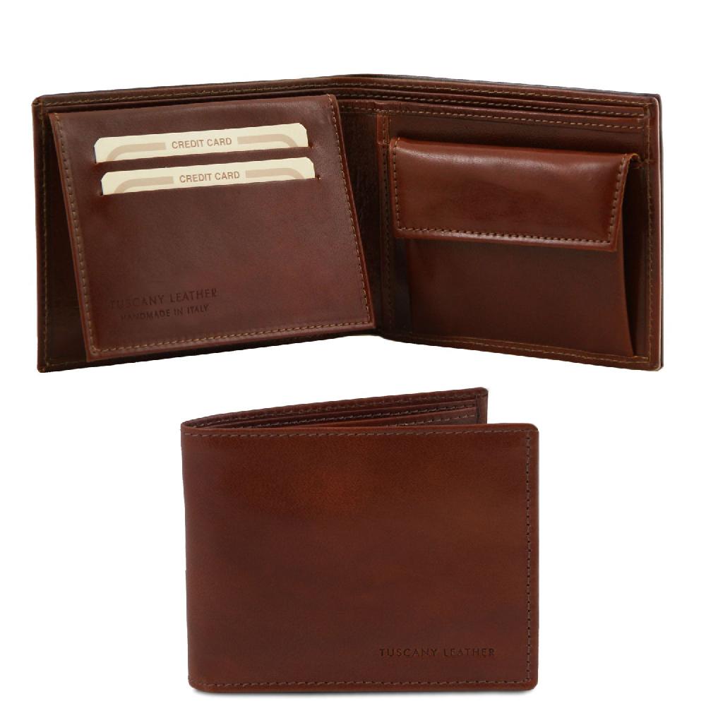 Tuscany Leather Esclusivo Portafoglio Uomo in Pelle 3 Ante con Portaspiccioli Offerta Anniversario
