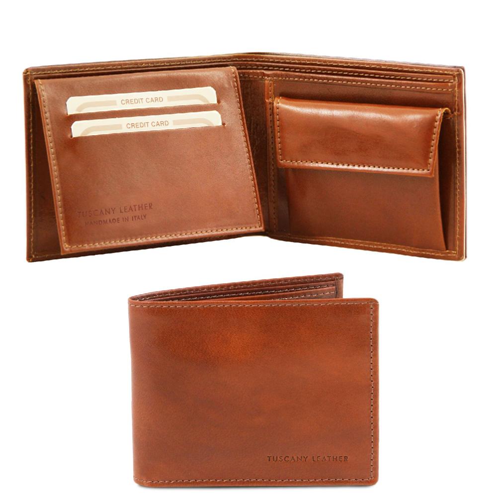 Tuscany Leather Esclusivo Portafoglio Uomo in Pelle 3 Ante con Portaspiccioli Smaltimento dello stoccaggio
