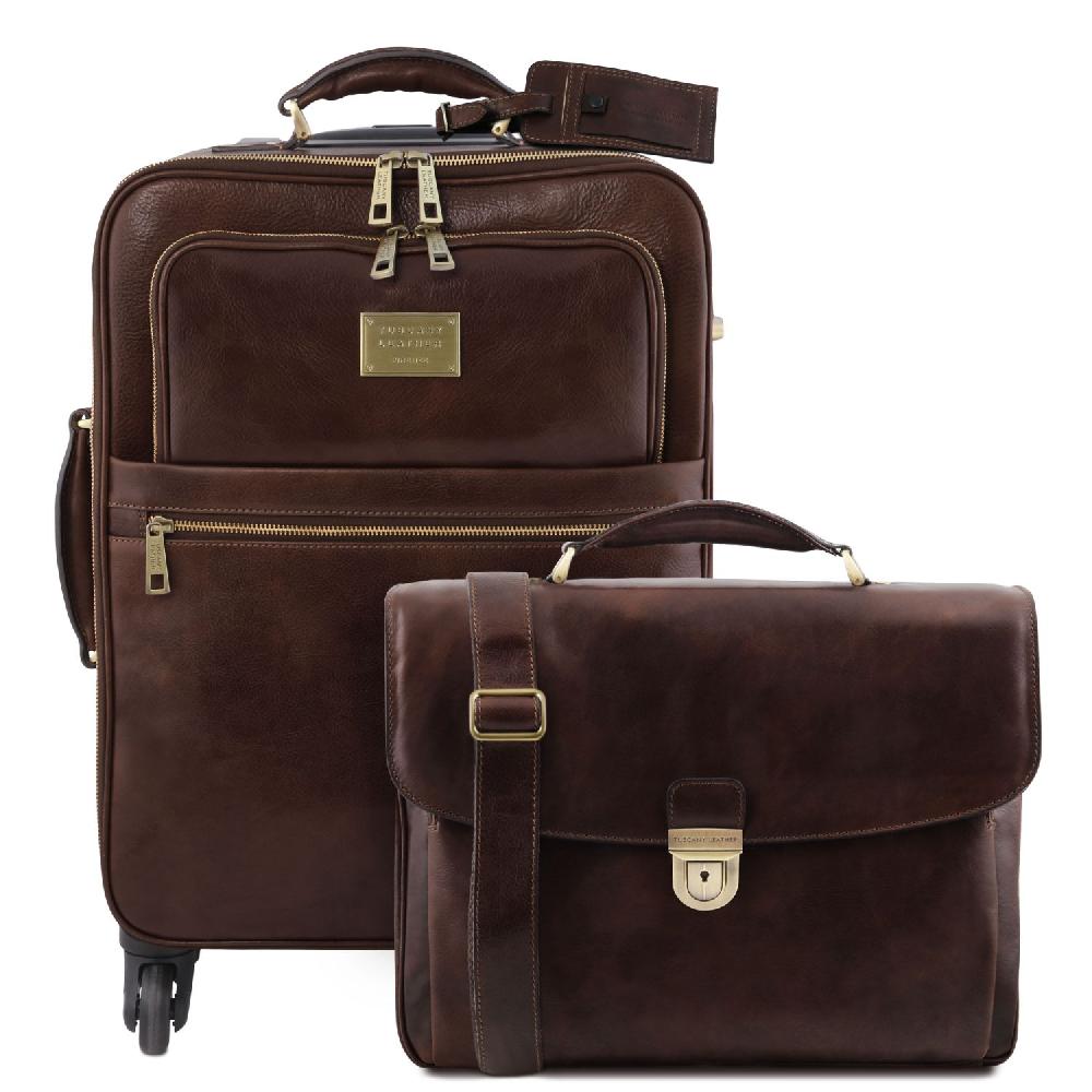 Tuscany Leather Trolley con 4 Ruote e Borsa Porta Computer TL SMART in Pelle Prezzo basso