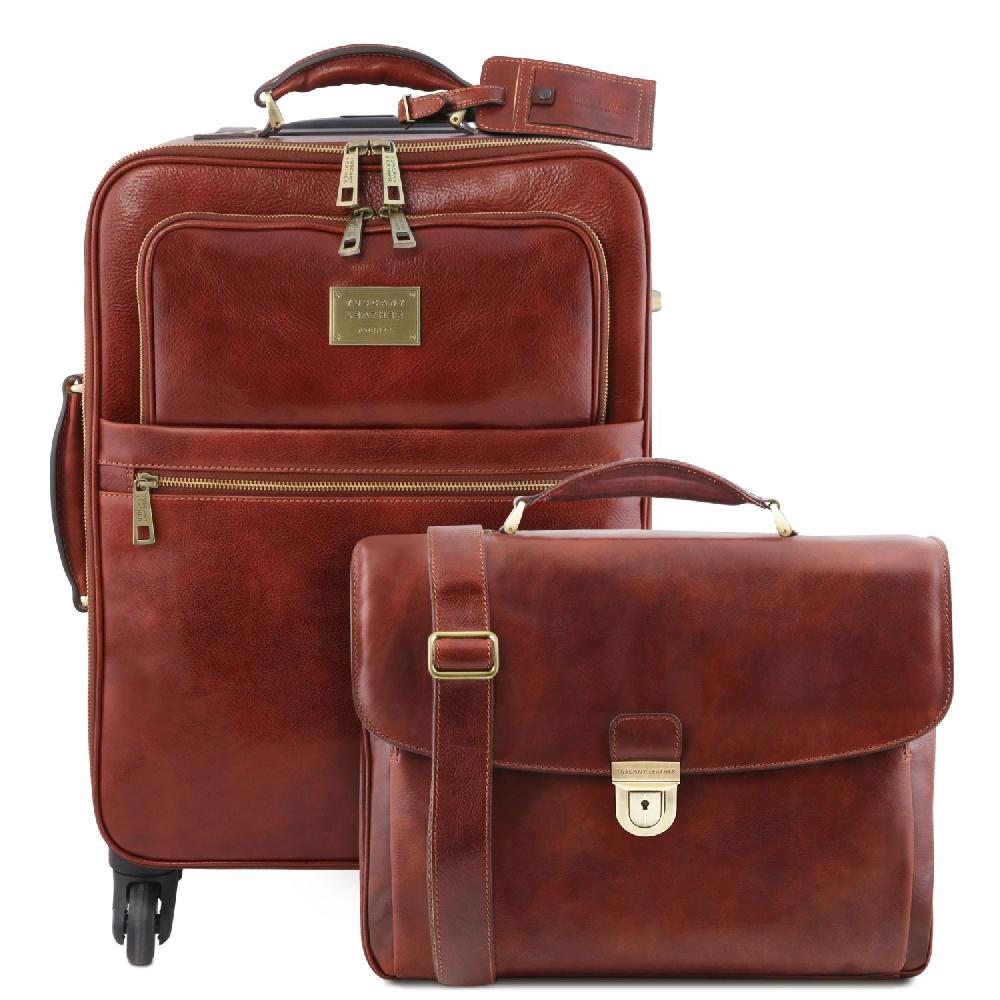 Tuscany Leather Trolley con 4 Ruote e Borsa Porta Computer TL SMART in Pelle Super Saving Price