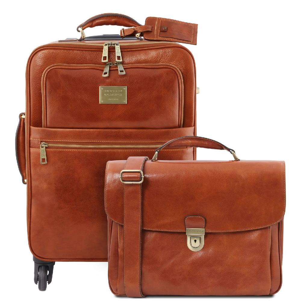 Tuscany Leather Trolley con 4 Ruote e Borsa Porta Computer TL SMART in Pelle Offerta settimanale