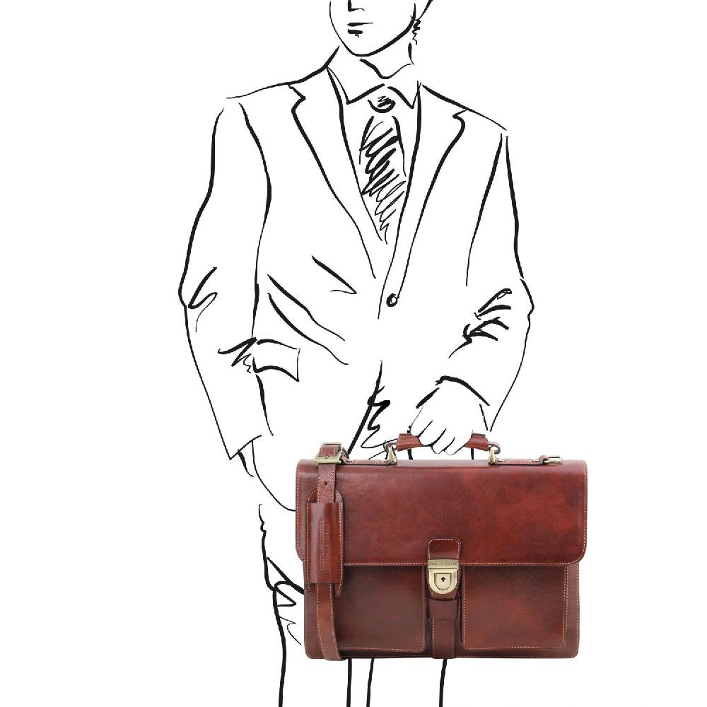 Tuscany Leather Borsa da Lavoro in Pelle 3 Scomparti Enormi sconti